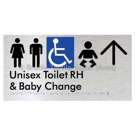 Braille Sign Unisex Accessible Toilet RH and Baby Change w/ Large Arrow: - Braille Tactile Signs (Aust) - BTS33RHn->U-aliB - Fully Custom Signs - Fast Shipping - High Quality - Australian Made &amp; Owned