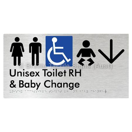 Braille Sign Unisex Accessible Toilet RH and Baby Change w/ Large Arrow: - Braille Tactile Signs (Aust) - BTS33RHn->D-aliB - Fully Custom Signs - Fast Shipping - High Quality - Australian Made &amp; Owned