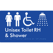 Braille Sign Unisex Accessible Toilet RH & Shower - Braille Tactile Signs Aust. - BTS35RHn-blu - Custom Signs - Fast Shipping - High Quality - Australian Made &amp; Owned | Blue