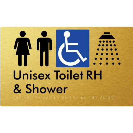 Braille Sign Unisex Accessible Toilet RH & Shower - Braille Tactile Signs Aust. - BTS35RHn-aliG - Custom Signs - Fast Shipping - High Quality - Australian Made &amp; Owned