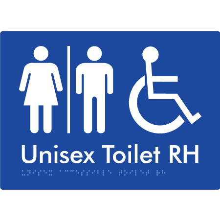Braille Sign Unisex Accessible Toilet RH w/ Air Lock - Braille Tactile Signs Aust. - BTS11RHn-AL-blu - Custom Signs - Fast Shipping - High Quality - Australian Made &amp; Owned
