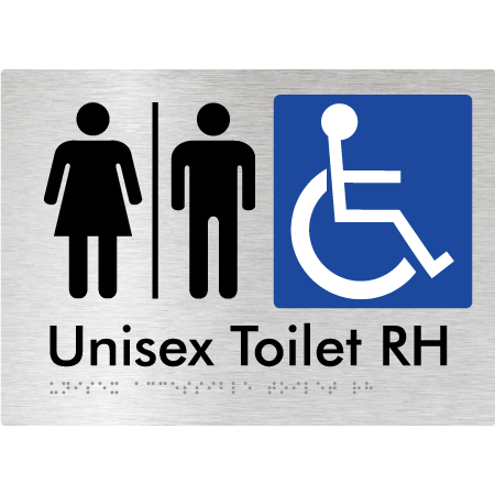 Braille Sign Unisex Accessible Toilet RH w/ Air Lock - Braille Tactile Signs Aust. - BTS11RHn-AL-aliB - Custom Signs - Fast Shipping - High Quality - Australian Made &amp; Owned