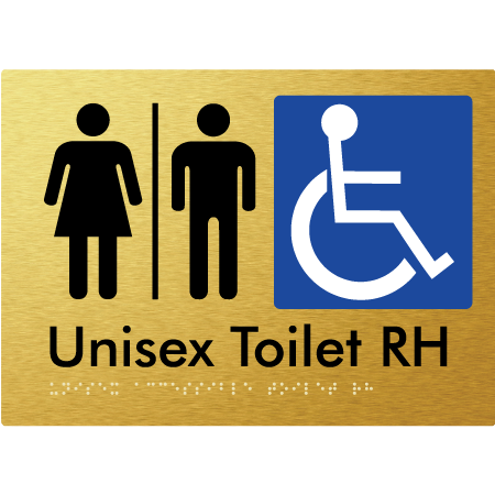 Braille Sign Unisex Accessible Toilet RH w/ Air Lock - Braille Tactile Signs Aust. - BTS11RHn-AL-aliG - Custom Signs - Fast Shipping - High Quality - Australian Made &amp; Owned