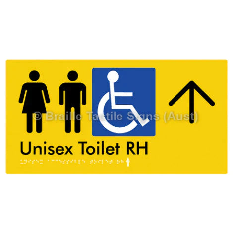 Braille Sign Unisex Accessible Toilet RH w/ Large Arrow - Braille Tactile Signs (Aust) - BTS11RHn->U-yel - Fully Custom Signs - Fast Shipping - High Quality - Australian Made &amp; Owned
