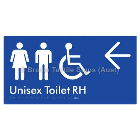Braille Sign Unisex Accessible Toilet RH w/ Large Arrow - Braille Tactile Signs (Aust) - BTS11RHn->L-blu - Fully Custom Signs - Fast Shipping - High Quality - Australian Made &amp; Owned