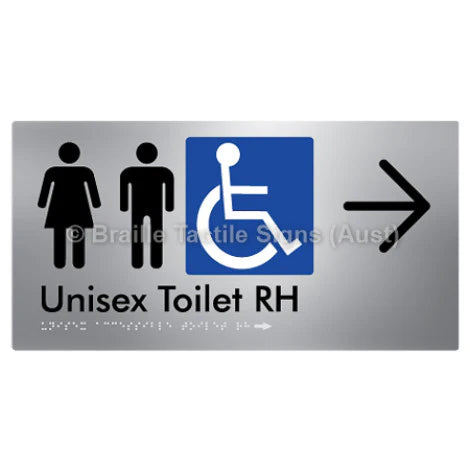 Braille Sign Unisex Accessible Toilet RH w/ Large Arrow - Braille Tactile Signs (Aust) - BTS11RHn->R-aliS - Fully Custom Signs - Fast Shipping - High Quality - Australian Made &amp; Owned