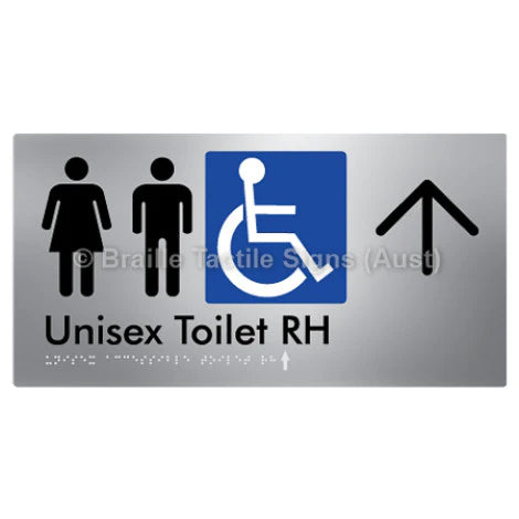 Braille Sign Unisex Accessible Toilet RH w/ Large Arrow - Braille Tactile Signs (Aust) - BTS11RHn->U-aliS - Fully Custom Signs - Fast Shipping - High Quality - Australian Made &amp; Owned