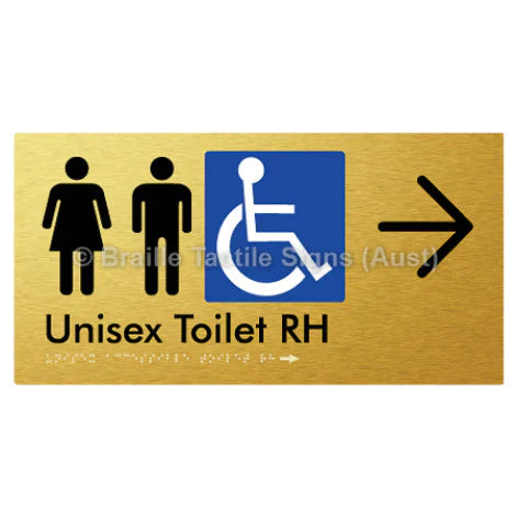 Braille Sign Unisex Accessible Toilet RH w/ Large Arrow - Braille Tactile Signs (Aust) - BTS11RHn->R-aliG - Fully Custom Signs - Fast Shipping - High Quality - Australian Made &amp; Owned