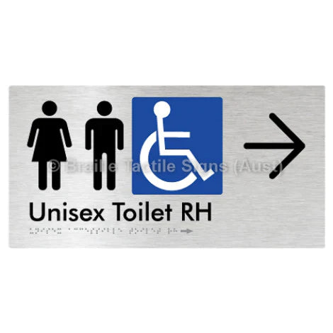 Braille Sign Unisex Accessible Toilet RH w/ Large Arrow - Braille Tactile Signs (Aust) - BTS11RHn->R-aliB - Fully Custom Signs - Fast Shipping - High Quality - Australian Made &amp; Owned