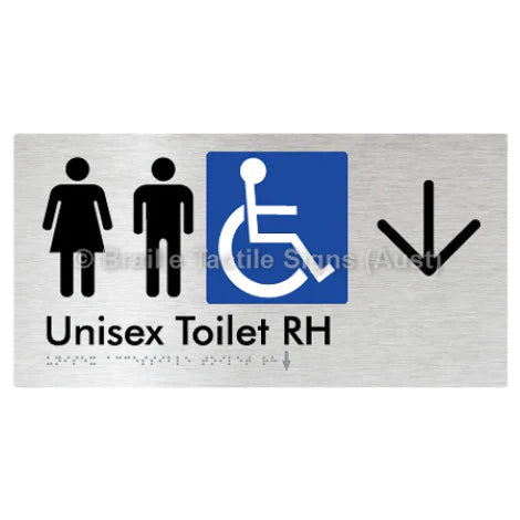 Braille Sign Unisex Accessible Toilet RH w/ Large Arrow - Braille Tactile Signs (Aust) - BTS11RHn->D-aliB - Fully Custom Signs - Fast Shipping - High Quality - Australian Made &amp; Owned