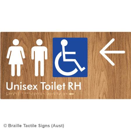 Braille Sign Unisex Accessible Toilet RH w/ Large Arrow - Braille Tactile Signs (Aust) - - Fully Custom Signs - Fast Shipping - High Quality - Australian Made &amp; Owned