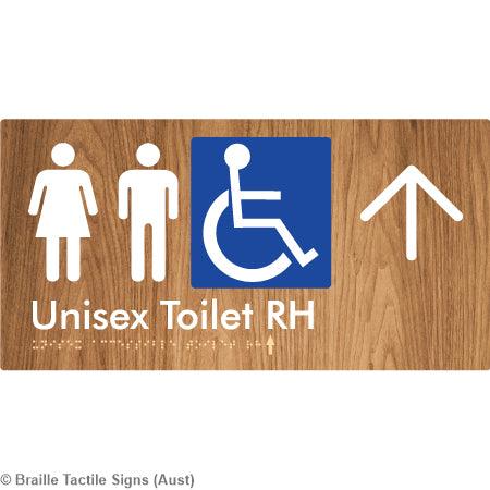 Braille Sign Unisex Accessible Toilet RH w/ Large Arrow - Braille Tactile Signs (Aust) - BTS11RHn->L-blu - Fully Custom Signs - Fast Shipping - High Quality - Australian Made &amp; Owned
