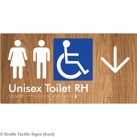 Braille Sign Unisex Accessible Toilet RH w/ Large Arrow - Braille Tactile Signs (Aust) - - Fully Custom Signs - Fast Shipping - High Quality - Australian Made &amp; Owned
