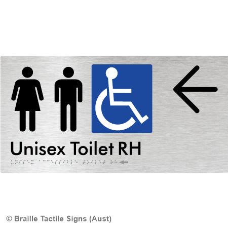 Braille Sign Unisex Accessible Toilet RH w/ Large Arrow - Braille Tactile Signs (Aust) - BTS11RHn->L-aliB - Fully Custom Signs - Fast Shipping - High Quality - Australian Made &amp; Owned