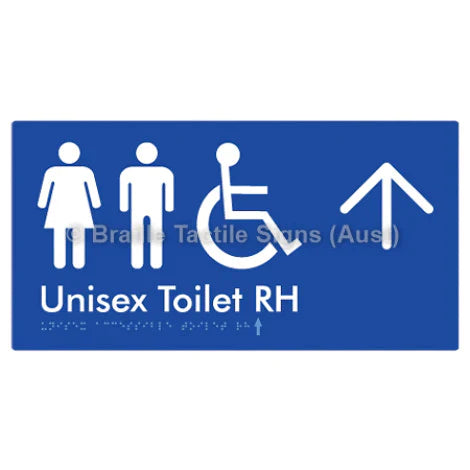 Braille Sign Unisex Accessible Toilet RH w/ Large Arrow - Braille Tactile Signs (Aust) - BTS11RHn->U-blu - Fully Custom Signs - Fast Shipping - High Quality - Australian Made &amp; Owned