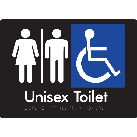 Braille Sign Unisex Accessible Toilet with Airlock - Braille Tactile Signs Aust. - BTS210-AL-blk - Custom Signs - Fast Shipping - High Quality - Australian Made &amp; Owned