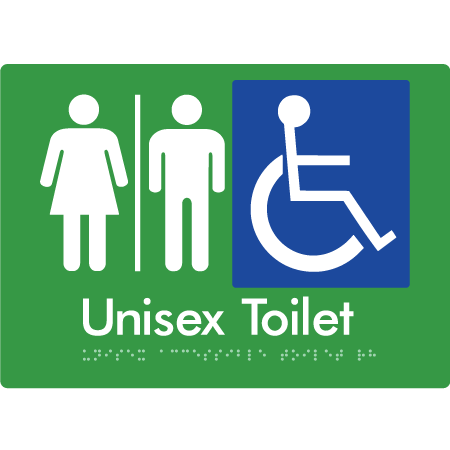 Braille Sign Unisex Accessible Toilet with Airlock - Braille Tactile Signs Aust. - BTS210-AL-grn - Custom Signs - Fast Shipping - High Quality - Australian Made &amp; Owned