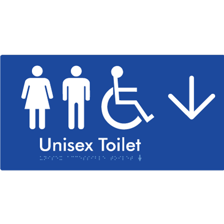 Braille Sign Unisex Accessible Toilet with Arrow - Braille Tactile Signs Aust. - BTS210->D-blu - Custom Signs - Fast Shipping - High Quality - Australian Made &amp; Owned