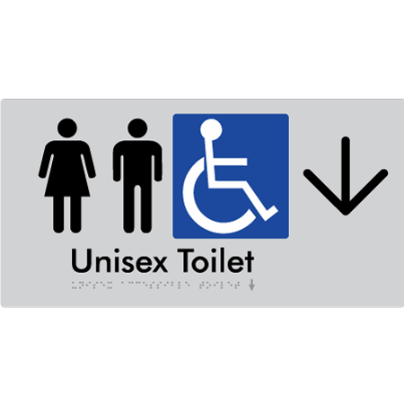 Braille Sign Unisex Accessible Toilet with Arrow - Braille Tactile Signs Aust. - BTS210->D-slv - Custom Signs - Fast Shipping - High Quality - Australian Made &amp; Owned