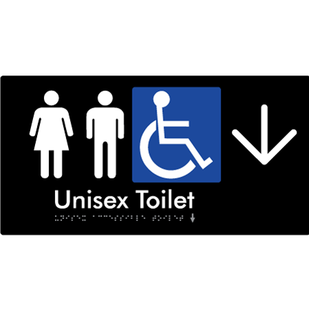 Braille Sign Unisex Accessible Toilet with Arrow - Braille Tactile Signs Aust. - BTS210->D-blk - Custom Signs - Fast Shipping - High Quality - Australian Made &amp; Owned