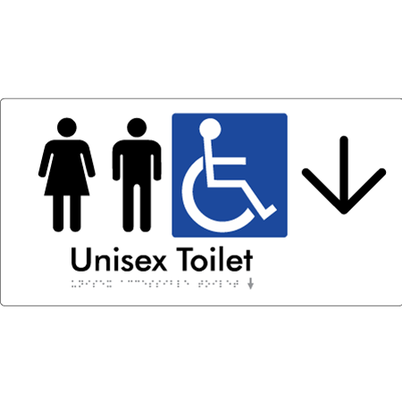 Braille Sign Unisex Accessible Toilet with Arrow - Braille Tactile Signs Aust. - BTS210->D-wht - Custom Signs - Fast Shipping - High Quality - Australian Made &amp; Owned