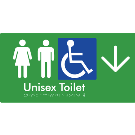 Braille Sign Unisex Accessible Toilet with Arrow - Braille Tactile Signs Aust. - BTS210->D-grn - Custom Signs - Fast Shipping - High Quality - Australian Made &amp; Owned