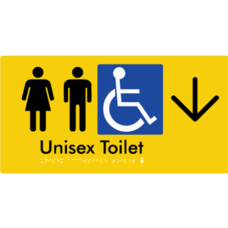 Braille Sign Unisex Accessible Toilet with Arrow - Braille Tactile Signs Aust. - BTS210->D-yel - Custom Signs - Fast Shipping - High Quality - Australian Made &amp; Owned