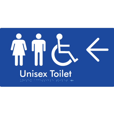 Braille Sign Unisex Accessible Toilet with Arrow - Braille Tactile Signs Aust. - BTS210->L-blu - Custom Signs - Fast Shipping - High Quality - Australian Made &amp; Owned