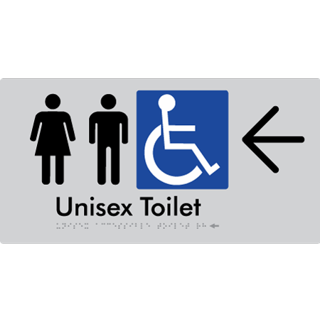 Braille Sign Unisex Accessible Toilet with Arrow - Braille Tactile Signs Aust. - BTS210->L-slv - Custom Signs - Fast Shipping - High Quality - Australian Made &amp; Owned