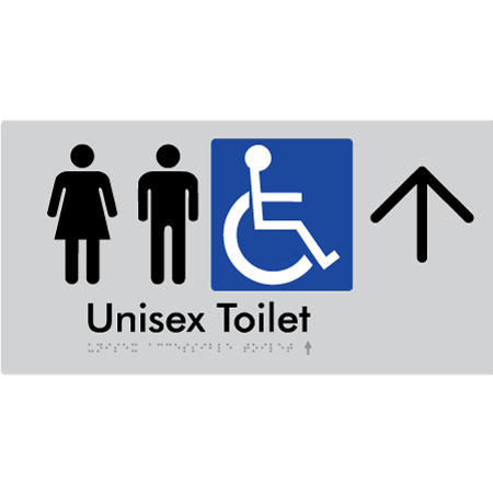 Braille Sign Unisex Accessible Toilet with Arrow - Braille Tactile Signs Aust. - BTS210->U-slv - Custom Signs - Fast Shipping - High Quality - Australian Made &amp; Owned