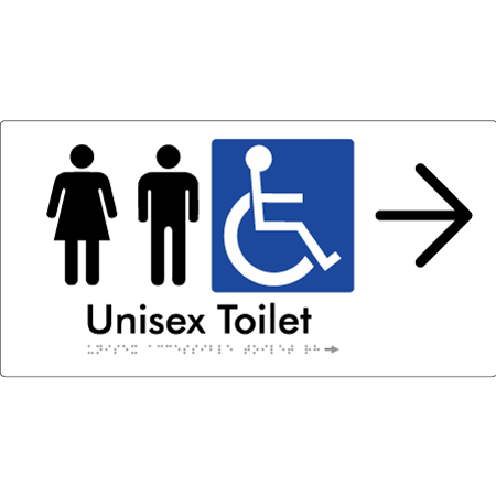 Braille Sign Unisex Accessible Toilet with Arrow - Braille Tactile Signs Aust. - BTS210->R-wht - Custom Signs - Fast Shipping - High Quality - Australian Made &amp; Owned