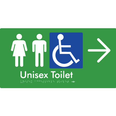 Braille Sign Unisex Accessible Toilet with Arrow - Braille Tactile Signs Aust. - BTS210->R-grn - Custom Signs - Fast Shipping - High Quality - Australian Made &amp; Owned