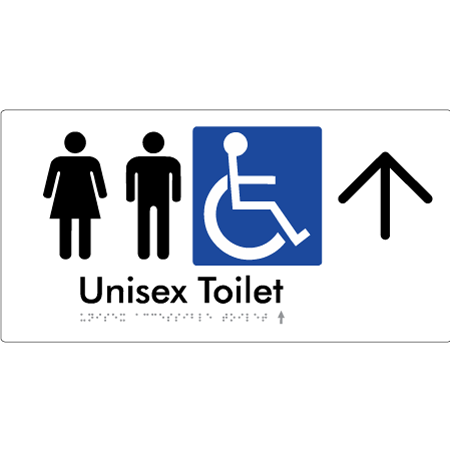 Braille Sign Unisex Accessible Toilet with Arrow - Braille Tactile Signs Aust. - BTS210->U-wht - Custom Signs - Fast Shipping - High Quality - Australian Made &amp; Owned