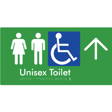 Braille Sign Unisex Accessible Toilet with Arrow - Braille Tactile Signs Aust. - BTS210->U-grn - Custom Signs - Fast Shipping - High Quality - Australian Made &amp; Owned