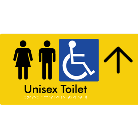 Braille Sign Unisex Accessible Toilet with Arrow - Braille Tactile Signs Aust. - BTS210->U-yel - Custom Signs - Fast Shipping - High Quality - Australian Made &amp; Owned