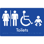 Braille Sign Unisex Accessible Toilets & Baby Change w/ Air Lock - Braille Tactile Signs Aust. - BTS207-AL-blu - Custom Signs - Fast Shipping - High Quality - Australian Made &amp; Owned