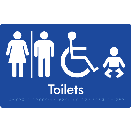 Braille Sign Unisex Accessible Toilets & Baby Change w/ Air Lock - Braille Tactile Signs Aust. - BTS207-AL-blu - Custom Signs - Fast Shipping - High Quality - Australian Made &amp; Owned
