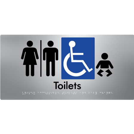 Braille Sign Unisex Accessible Toilets & Baby Change w/ Air Lock - Braille Tactile Signs Aust. - BTS207-AL-aliS - Custom Signs - Fast Shipping - High Quality - Australian Made &amp; Owned
