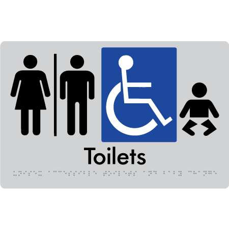 Braille Sign Unisex Accessible Toilets & Baby Change w/ Air Lock - Braille Tactile Signs Aust. - BTS207-AL-slv - Custom Signs - Fast Shipping - High Quality - Australian Made &amp; Owned