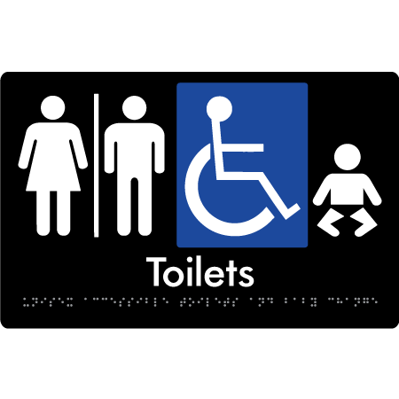 Braille Sign Unisex Accessible Toilets & Baby Change w/ Air Lock - Braille Tactile Signs Aust. - BTS207-AL-blk - Custom Signs - Fast Shipping - High Quality - Australian Made &amp; Owned