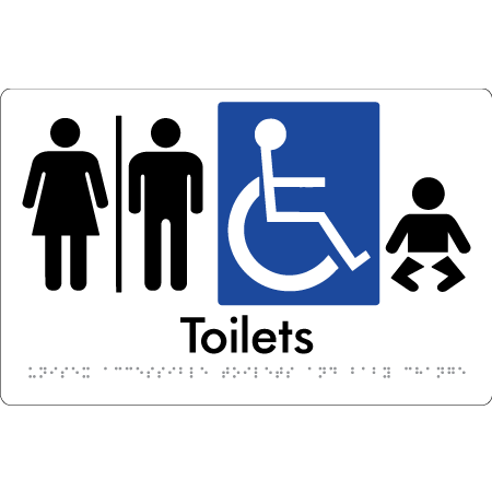 Braille Sign Unisex Accessible Toilets & Baby Change w/ Air Lock - Braille Tactile Signs Aust. - BTS207-AL-wht - Custom Signs - Fast Shipping - High Quality - Australian Made &amp; Owned