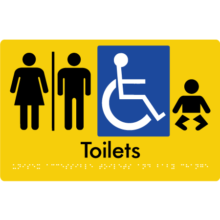 Braille Sign Unisex Accessible Toilets & Baby Change w/ Air Lock - Braille Tactile Signs Aust. - BTS207-AL-yel - Custom Signs - Fast Shipping - High Quality - Australian Made &amp; Owned