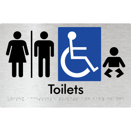 Braille Sign Unisex Accessible Toilets & Baby Change w/ Air Lock - Braille Tactile Signs Aust. - BTS207-AL-aliB - Custom Signs - Fast Shipping - High Quality - Australian Made &amp; Owned