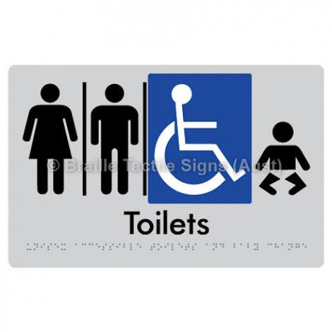 Braille Sign Unisex Accessible Toilets & Baby Change w/ Air Lock x 2 - Braille Tactile Signs (Aust) - BTS207-AL-AL-slv - Fully Custom Signs - Fast Shipping - High Quality - Australian Made &amp; Owned