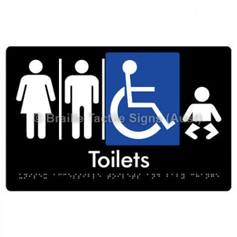 Braille Sign Unisex Accessible Toilets & Baby Change w/ Air Lock x 2 - Braille Tactile Signs (Aust) - BTS207-AL-AL-blk - Fully Custom Signs - Fast Shipping - High Quality - Australian Made &amp; Owned