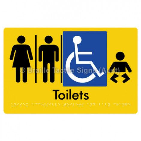 Braille Sign Unisex Accessible Toilets & Baby Change w/ Air Lock x 2 - Braille Tactile Signs (Aust) - BTS207-AL-AL-yel - Fully Custom Signs - Fast Shipping - High Quality - Australian Made &amp; Owned
