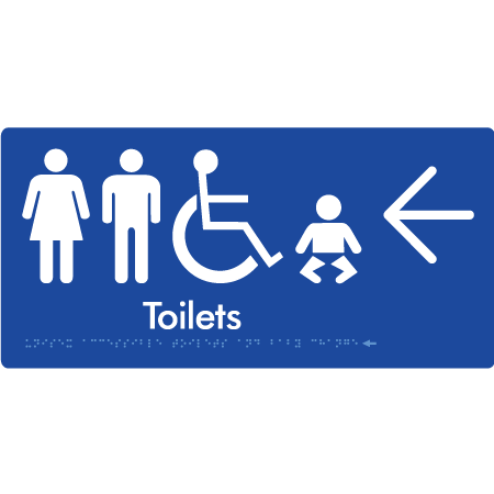 Braille Sign Unisex Accessible Toilets & Baby Change w/ Large Arrow - Braille Tactile Signs Aust. - BTS207->L-blu - Custom Signs - Fast Shipping - High Quality - Australian Made &amp; Owned