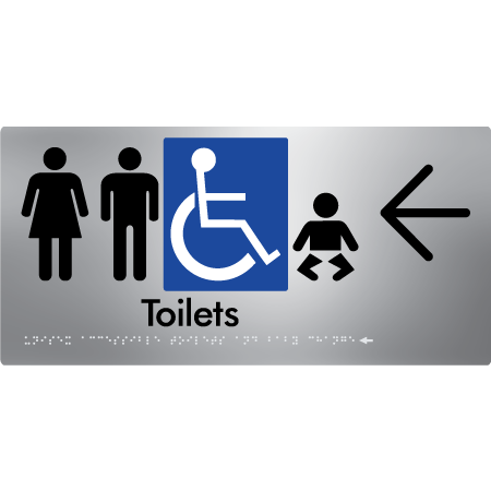 Braille Sign Unisex Accessible Toilets & Baby Change w/ Large Arrow - Braille Tactile Signs Aust. - BTS207->L-aliS - Custom Signs - Fast Shipping - High Quality - Australian Made &amp; Owned