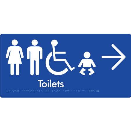 Braille Sign Unisex Accessible Toilets & Baby Change w/ Large Arrow - Braille Tactile Signs Aust. - BTS207->R-blu - Custom Signs - Fast Shipping - High Quality - Australian Made &amp; Owned