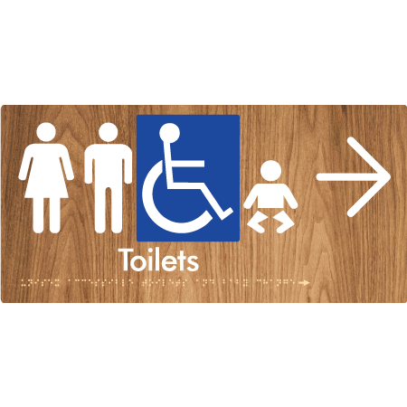 Braille Sign Unisex Accessible Toilets & Baby Change w/ Large Arrow - Braille Tactile Signs Aust. - BTS207->R-wdg - Custom Signs - Fast Shipping - High Quality - Australian Made &amp; Owned